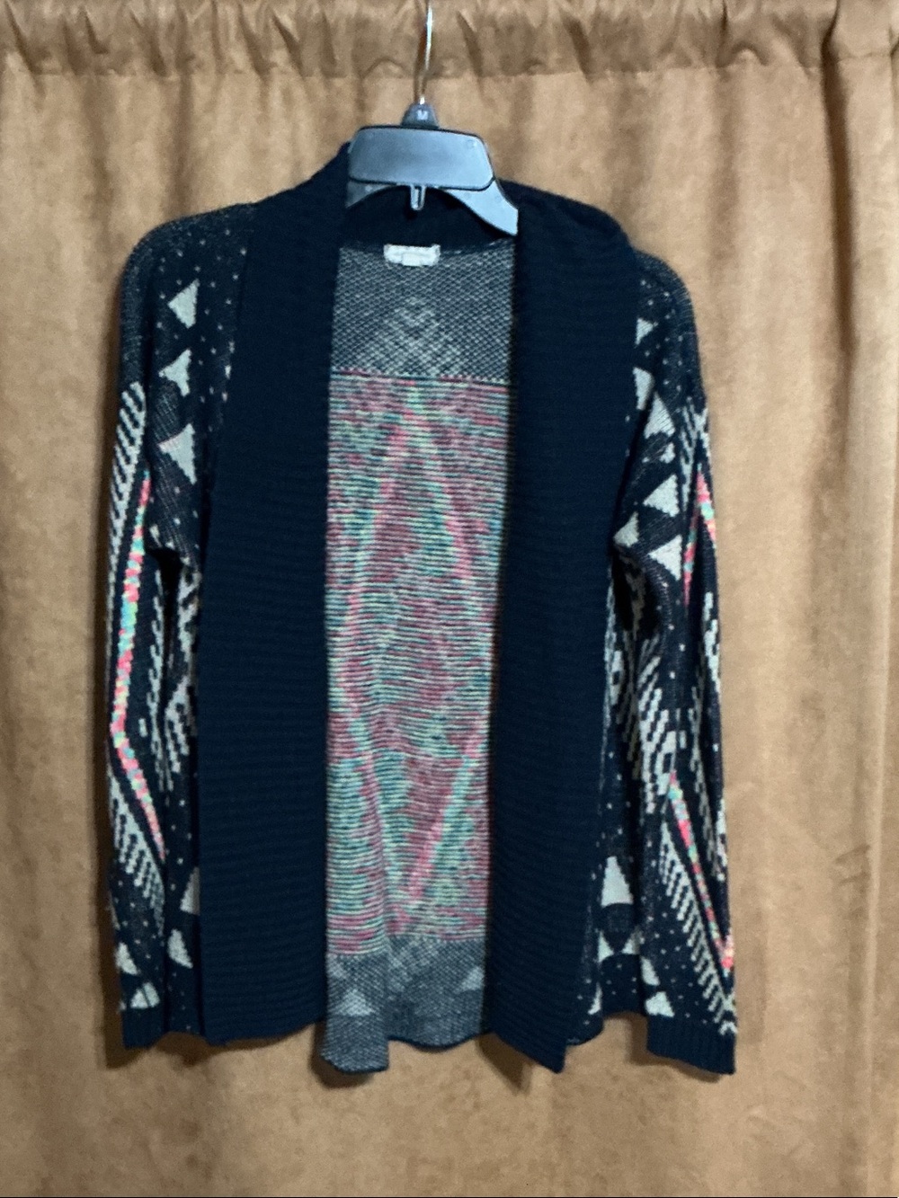 Open-Front Black Patterned Women's Cardigan Sweater